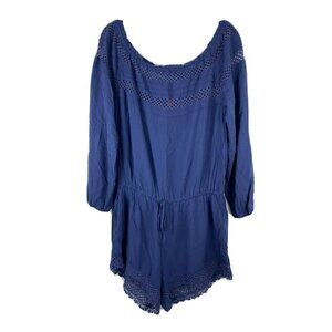 C&V Chelsea & Violet Womens Romper Size XL Blue Crochet Jumper Boho Spring